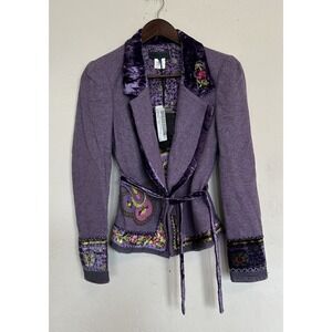 Vintage Y2K Renato Nucci Wool Silk Purple Fairy Velvet Floral Skirt Set 40 NWT M